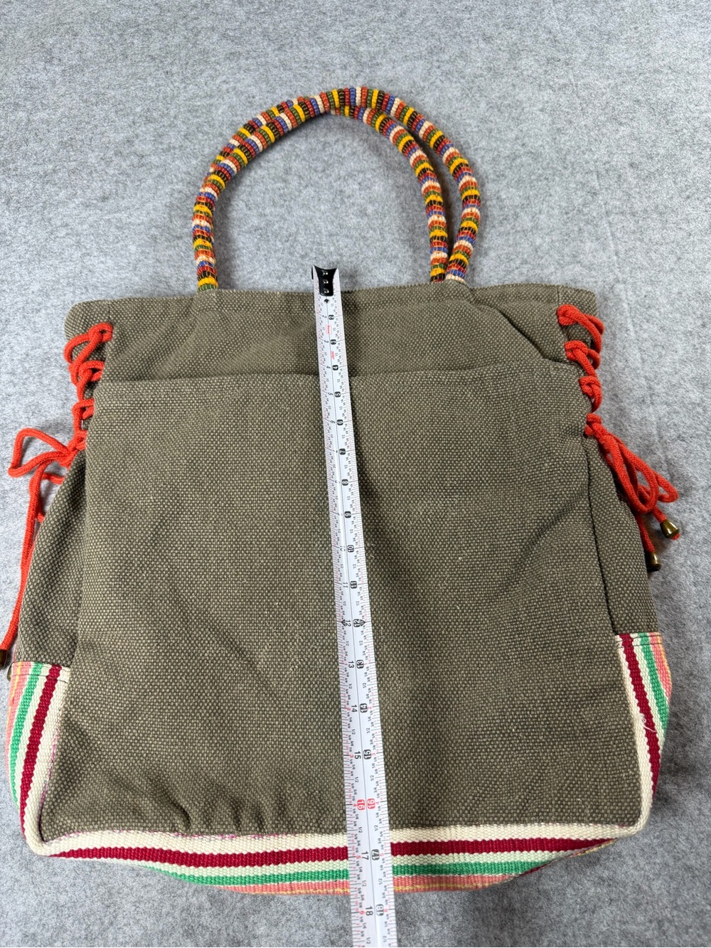 Bohemian Buddhist Inspired Hand Made Hemp Canvas Resin Yak Skull Om Symbol Tote - Picture 10 of 12